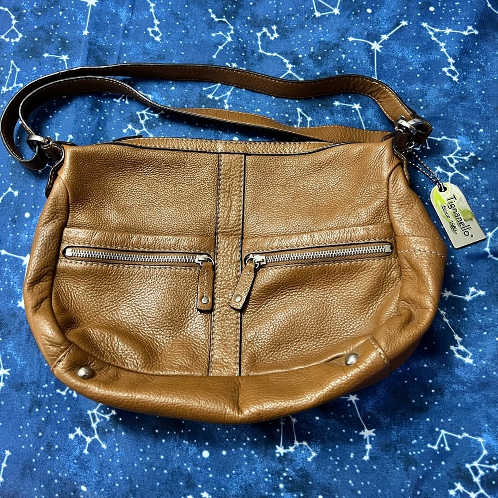 NWOT Tignanello Brown Leather Multi Pocket Crossbody Purse